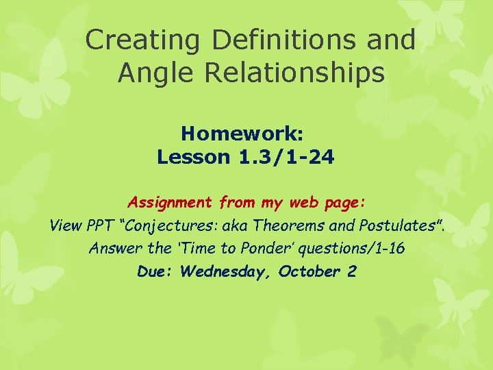 Creating Definitions and Angle Relationships Homework: Lesson 1. 3/1 -24 Assignment from my web