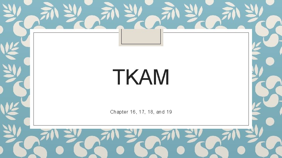 TKAM Chapter 16, 17, 18, and 19 TKAM Chapter 16, 17, 18, and 19