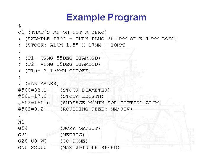 Example Program % O 1 (THAT'S AN OH NOT A ZERO) ; (EXAMPLE PROG