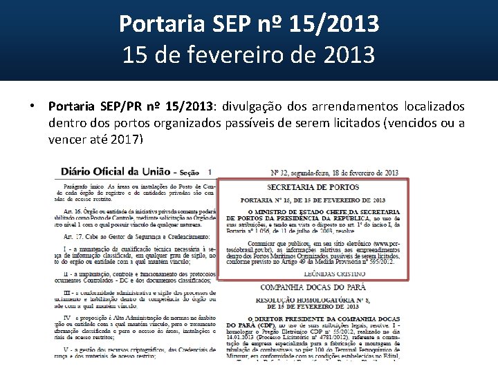 Portaria SEP nº 15/2013 15 de fevereiro de 2013 • Portaria SEP/PR nº 15/2013: