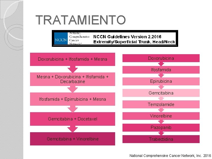 TRATAMIENTO Doxorubicina + Ifosfamida + Mesna Doxorubicina Ifosfamida Mesna + Doxorubicina + Ifisfamida +