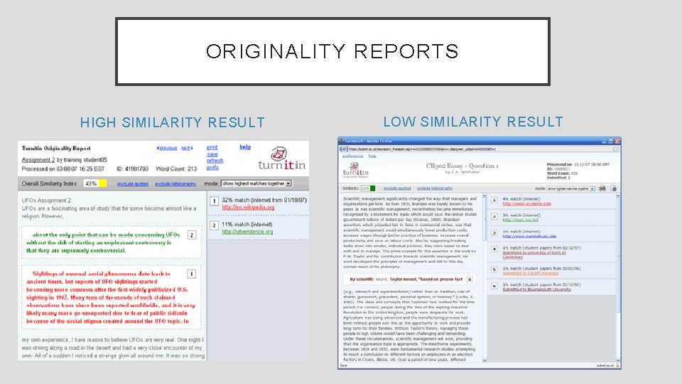 ORIGINALITY REPORTS HIGH SIMILARITY RESULT LOW SIMILARITY RESULT 