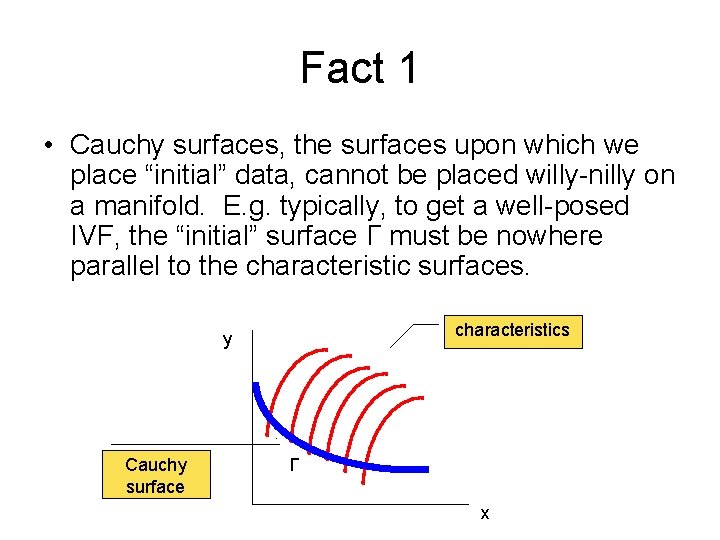 Fact 1 • Cauchy surfaces, the surfaces upon which we place “initial” data, cannot