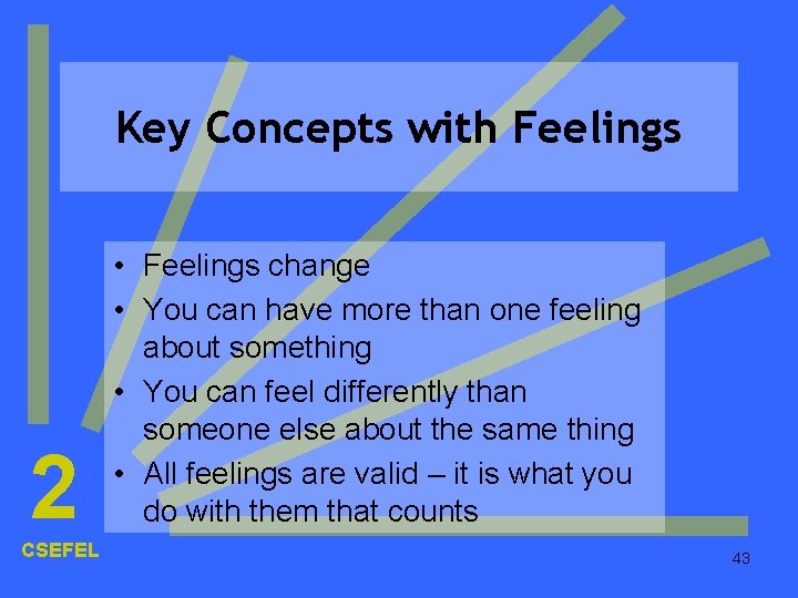 Key Concepts with Feelings 2 CSEFEL • Feelings change • You can have more