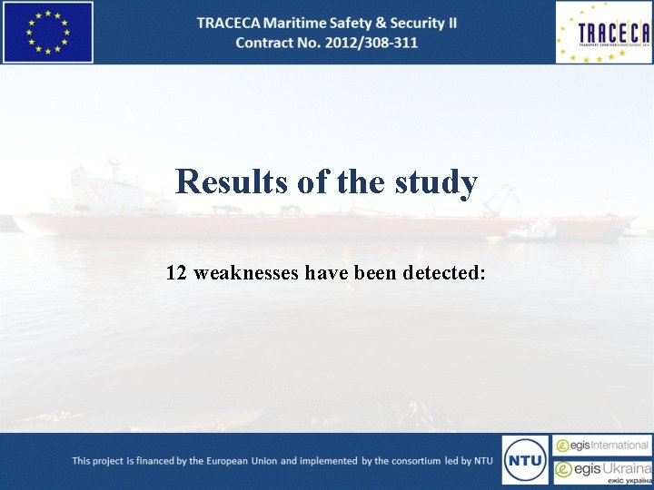 Results of the study 12 weaknesses have been detected: 