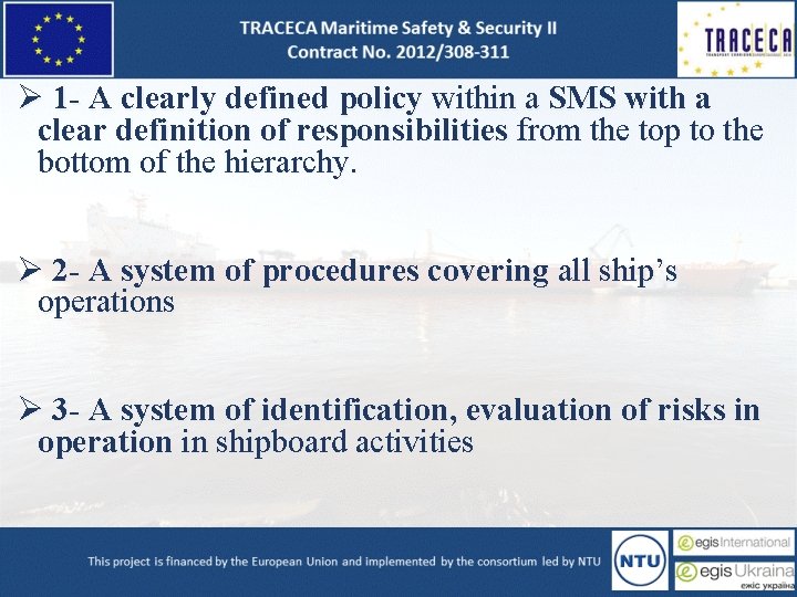 Ø 1 - A clearly defined policy within a SMS with a clear definition