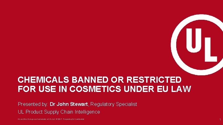 CHEMICALS BANNED OR RESTRICTED FOR USE IN COSMETICS UNDER EU LAW Presented by: Dr