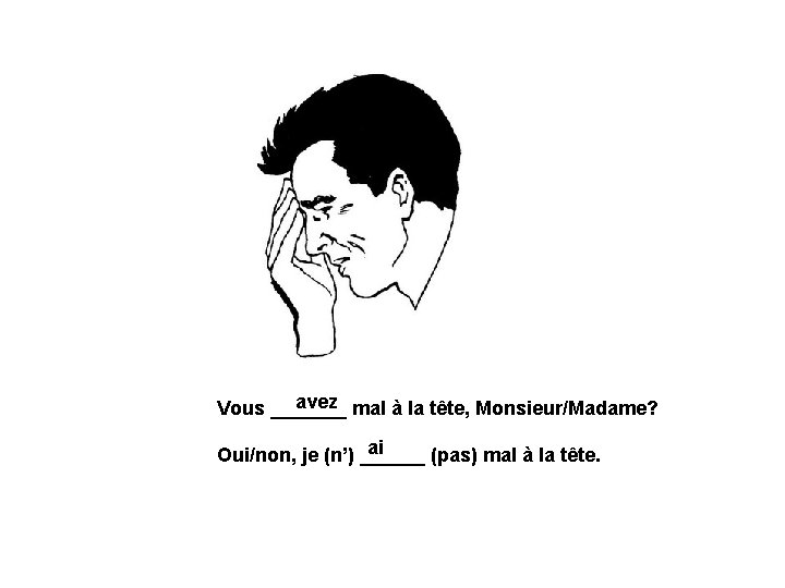 avez mal à la tête, Monsieur/Madame? Vous _______ ai Oui/non, je (n’) ______ (pas)