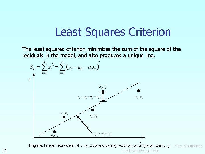 Least Squares Criterion The least squares criterion minimizes the sum of the square of