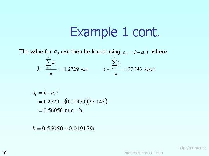 Example 1 cont. The value for can then be found using mm 18 where