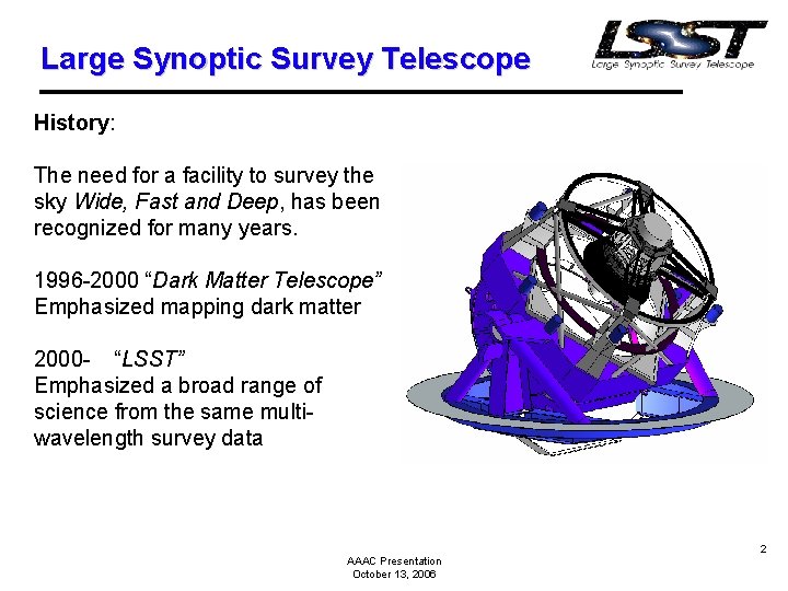 Large Synoptic Survey Telescope History: The need for a facility to survey the sky