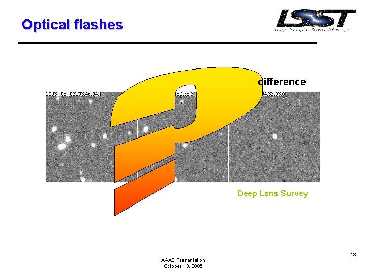 Optical flashes difference Deep Lens Survey AAAC Presentation October 13, 2006 53 