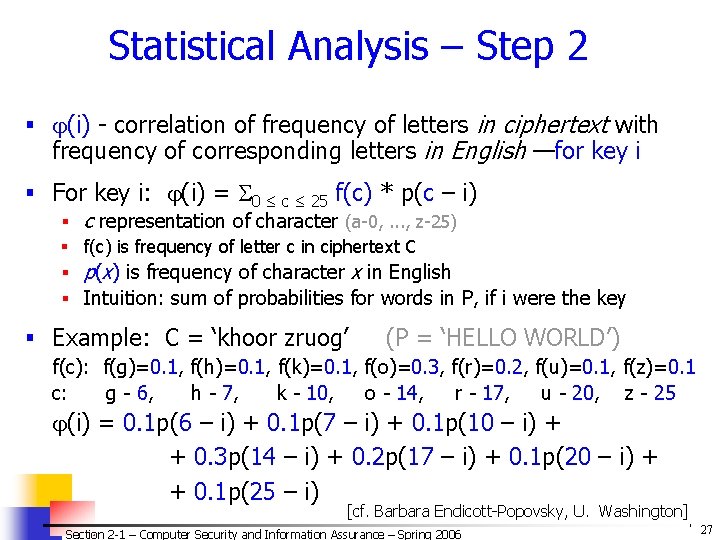 Statistical Analysis – Step 2 § (i) - correlation of frequency of letters in