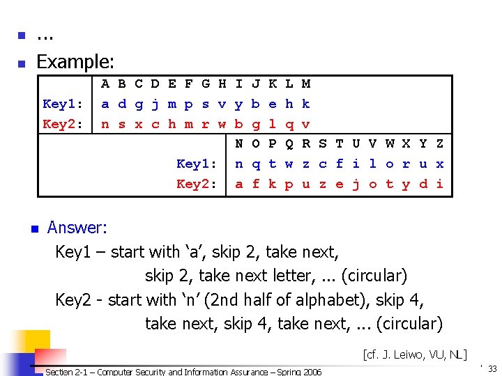 n n . . . Example: Key 1: Key 2: n A B C