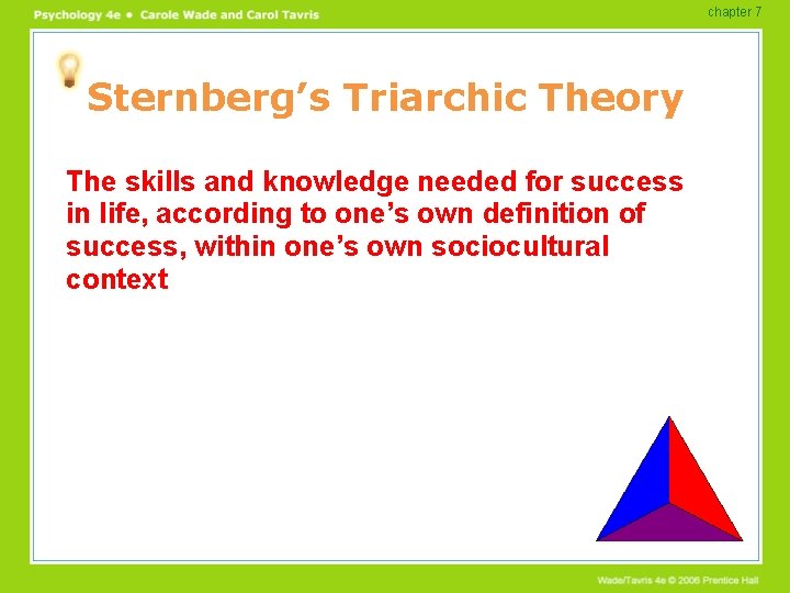 chapter 7 Sternberg’s Triarchic Theory The skills and knowledge needed for success in life,