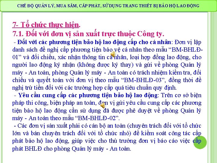 CHẾ QUẢN LÝ, MUA SẮM, CẤP PHÁT, DỤNG TRANG THIẾT BẢO HỘ LAO ĐỘNG