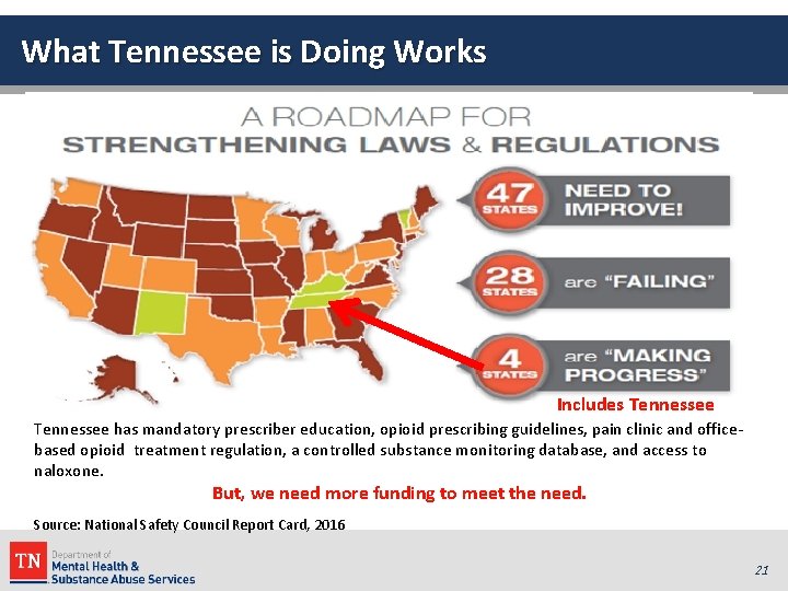 What Tennessee is Doing Works Includes Tennessee has mandatory prescriber education, opioid prescribing guidelines,
