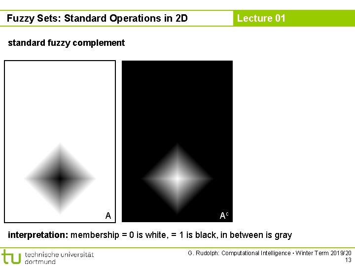 Fuzzy Sets: Standard Operations in 2 D Lecture 01 standard fuzzy complement A Ac