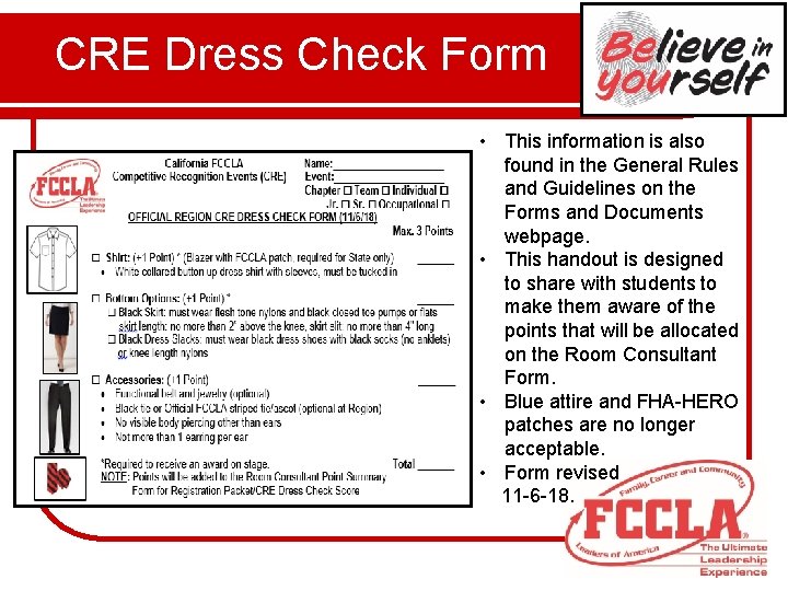  CRE Dress Check Form • This information is also found in the General