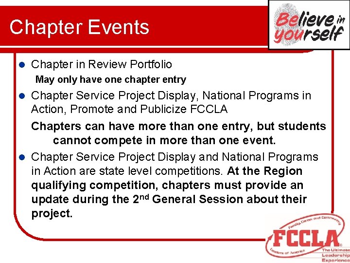 Chapter Events l Chapter in Review Portfolio May only have one chapter entry Chapter Chapter Events l Chapter in Review Portfolio May only have one chapter entry Chapter