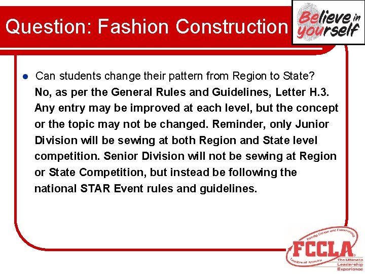 Question: Fashion Construction Can students change their pattern from Region to State? No, as