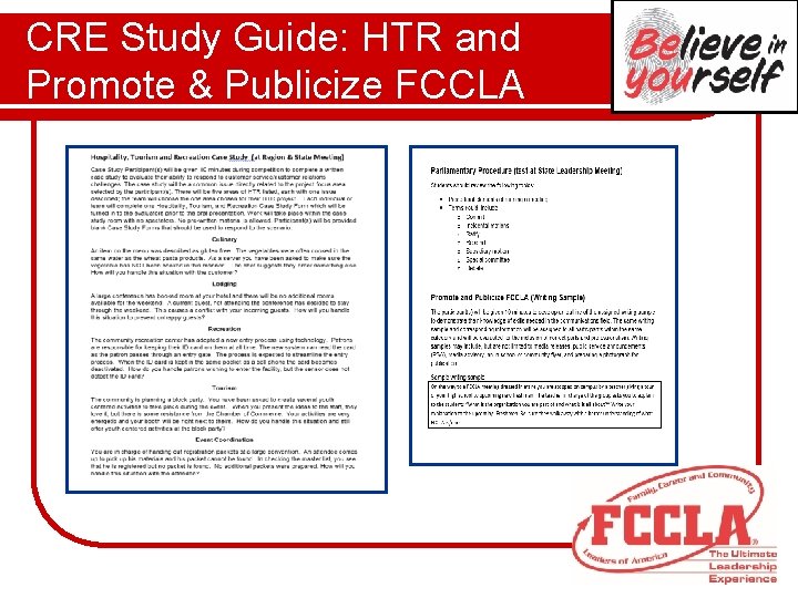 CRE Study Guide: HTR and Promote & Publicize FCCLA 