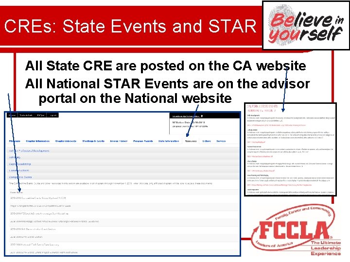 CREs: State Events and STAR All State CRE are posted on the CA website CREs: State Events and STAR All State CRE are posted on the CA website