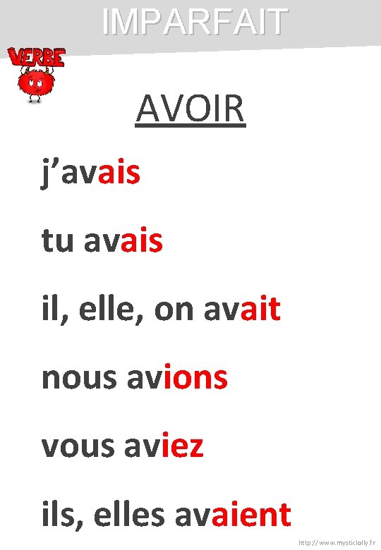 IMPARFAIT AVOIR j’avais tu avais il, elle, on avait nous avions vous aviez ils, IMPARFAIT AVOIR j’avais tu avais il, elle, on avait nous avions vous aviez ils,