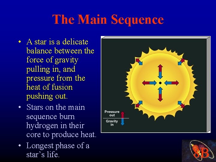 The Main Sequence • A star is a delicate balance between the force of