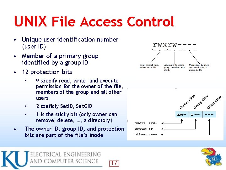 UNIX File Access Control • Unique user identification number (user ID) • Member of