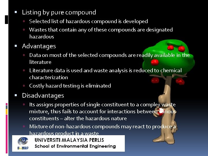  Listing by pure compound Selected list of hazardous compound is developed Wastes that