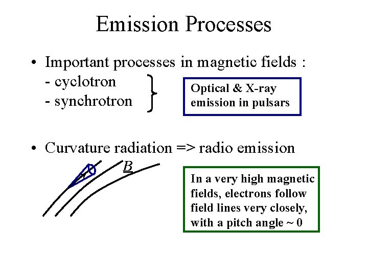 Emission Processes • Important processes in magnetic fields : - cyclotron Optical & X-ray