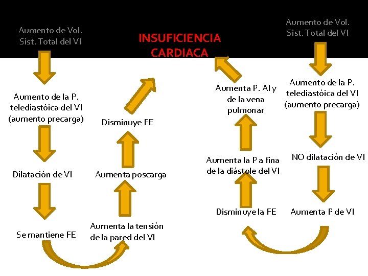 Aumento de Vol. Sist. Total del VI Aumento de la P. telediastóica del VI
