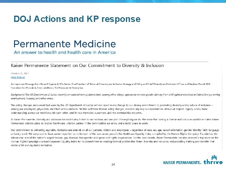 DOJ Actions and KP response 24 DOJ Actions and KP response 24