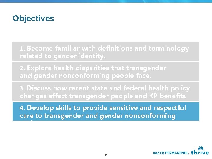 Objectives 1. Become familiar with definitions and terminology related to gender identity. 2. Explore Objectives 1. Become familiar with definitions and terminology related to gender identity. 2. Explore