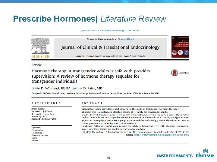 Prescribe Hormones| Literature Review 45 Prescribe Hormones| Literature Review 45