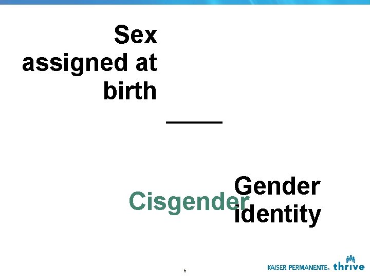 Sex assigned at birth Gender Cisgender identity 6 Sex assigned at birth Gender Cisgender identity 6