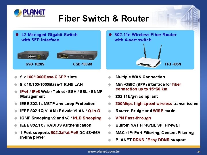Fiber Switch & Router l L 2 Managed Gigabit Switch with SFP interface GSD-1020