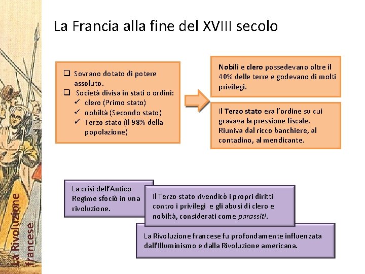 La Francia alla fine del XVIII secolo La Rivoluzione francese q Sovrano dotato di