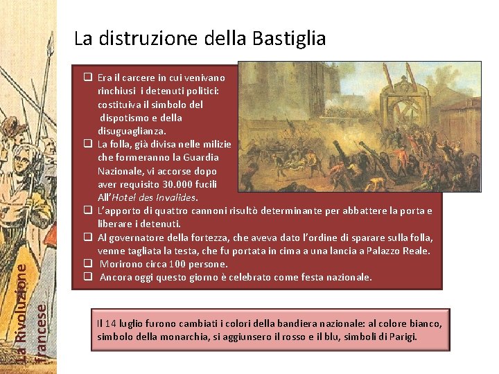 La Rivoluzione francese La distruzione della Bastiglia q Era il carcere in cui venivano