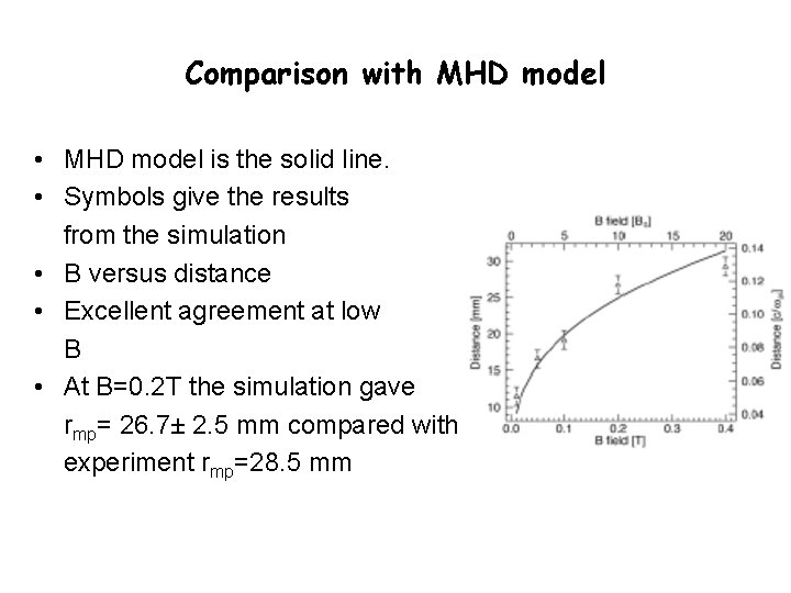 Comparison with MHD model • MHD model is the solid line. • Symbols give