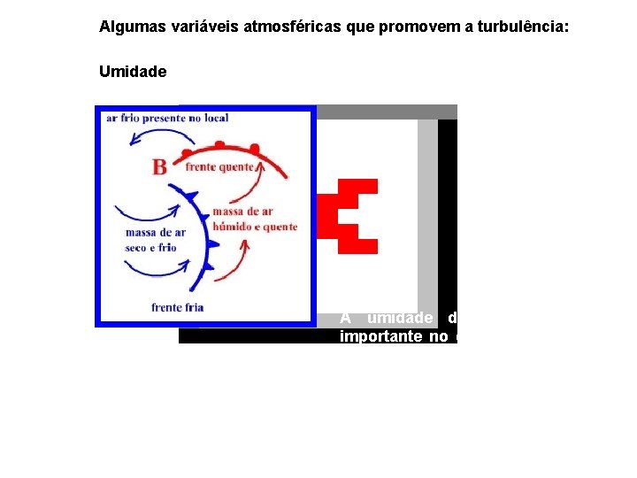 Algumas variáveis atmosféricas que promovem a turbulência: Umidade A umidade do ar é agente