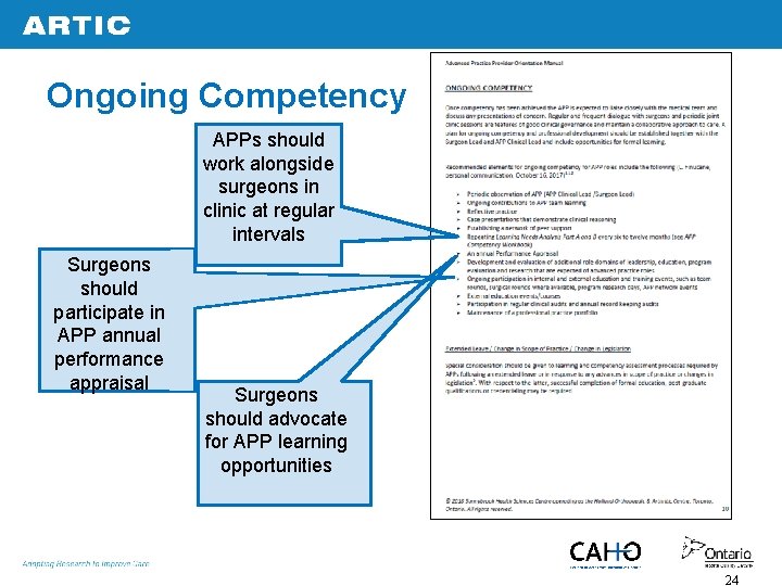 Ongoing Competency APPs should work alongside surgeons in clinic at regular intervals Surgeons should