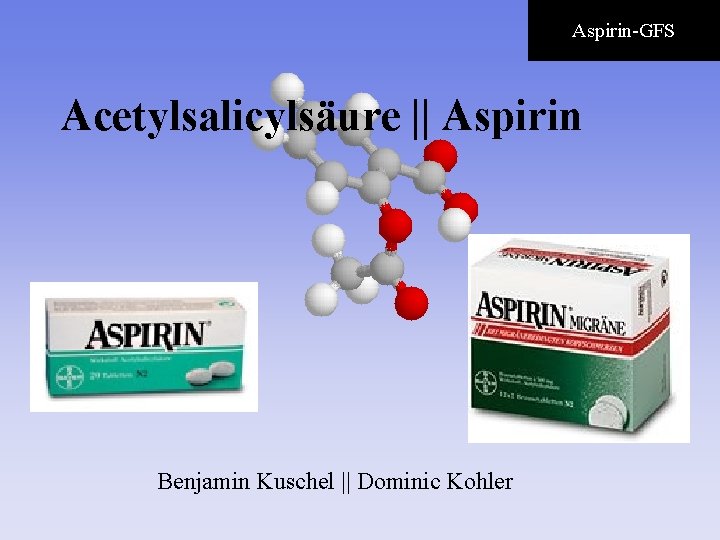 Aspirin-GFS Acetylsalicylsäure || Aspirin Benjamin Kuschel || Dominic Kohler 