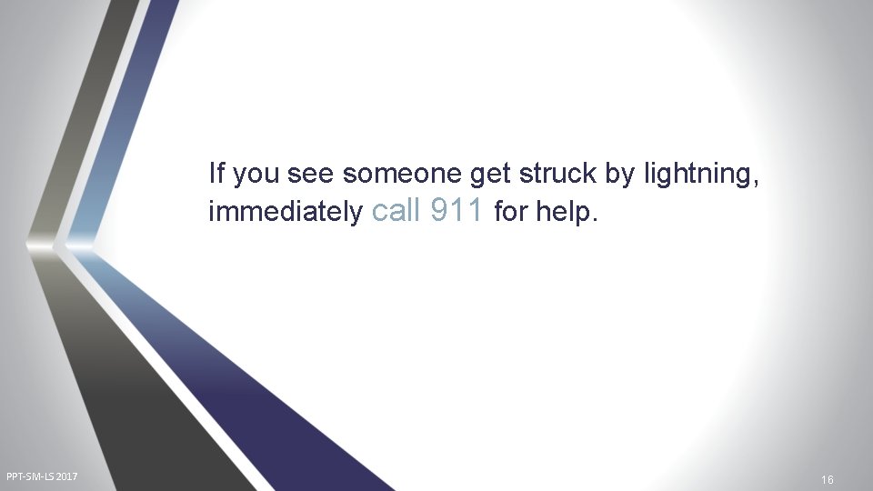 If you see someone get struck by lightning, immediately call 911 for help. PPT-SM-LS