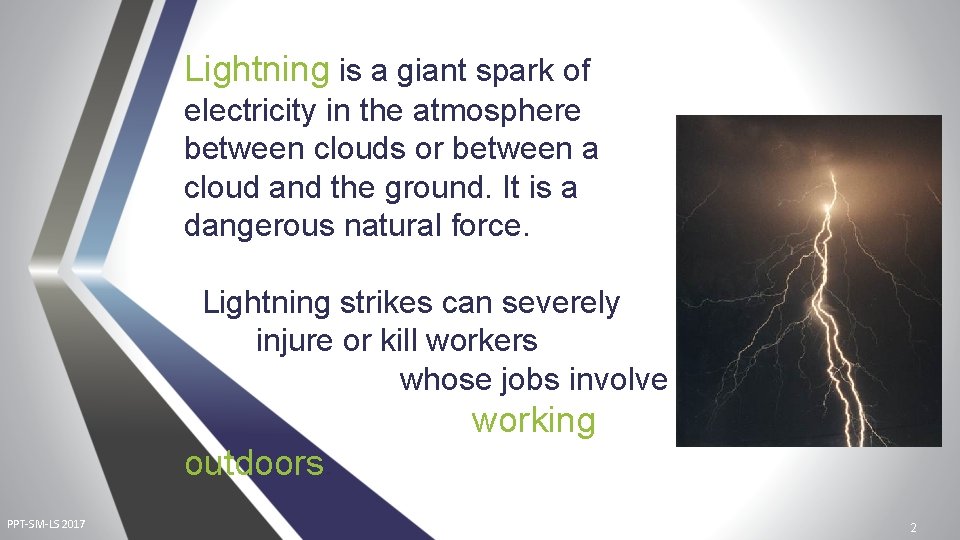 Lightning is a giant spark of electricity in the atmosphere between clouds or between