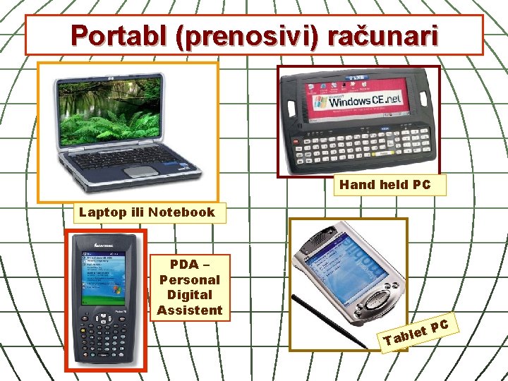 Portabl (prenosivi) računari Hand held PC Laptop ili Notebook PDA – Personal Digital Assistent