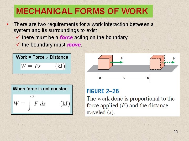 MECHANICAL FORMS OF WORK • There are two requirements for a work interaction between