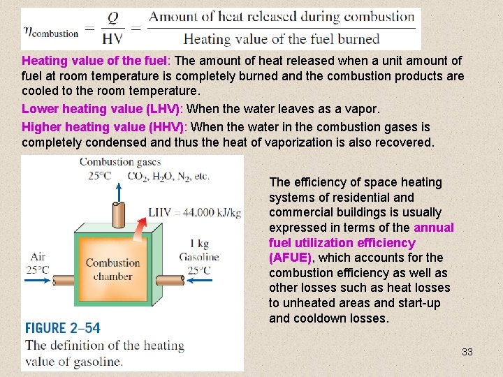 Heating value of the fuel: The amount of heat released when a unit amount