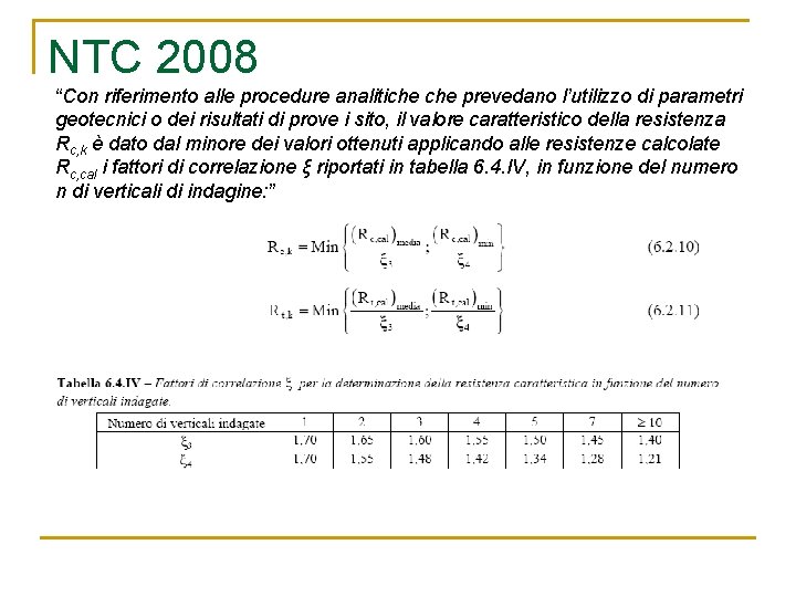 NTC 2008 “Con riferimento alle procedure analitiche prevedano l’utilizzo di parametri geotecnici o dei